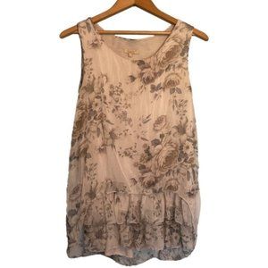 Giusy 100% Silk Sleeveless Floral Ruffle Hem Top Size Small